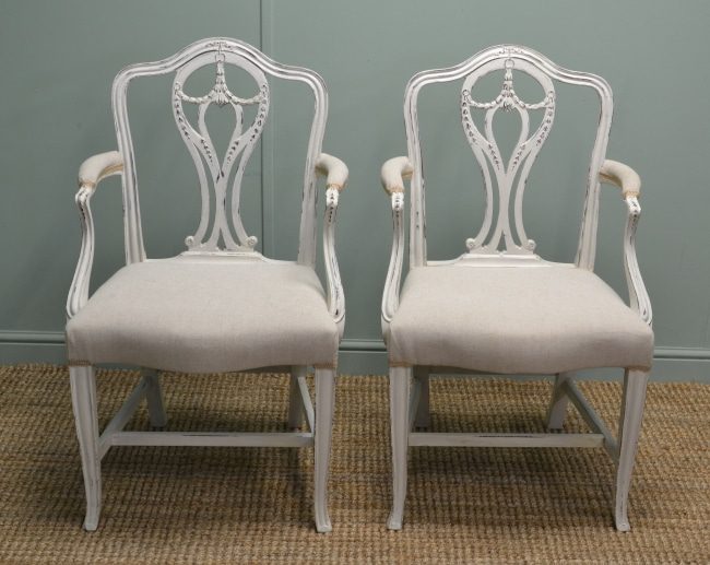 Pair of Chippendale Antique Victorian Painted Walnut Side Chairs.