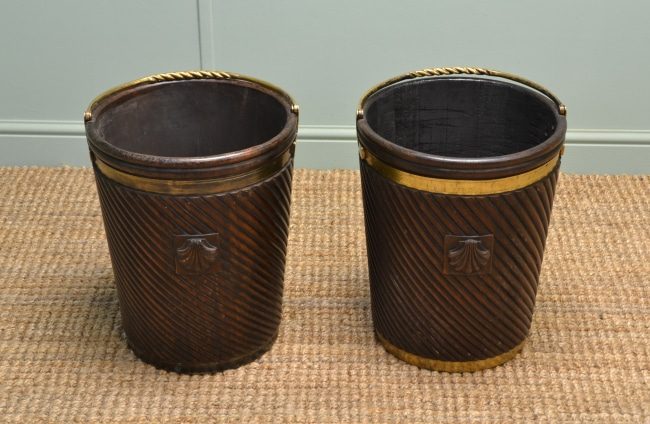 Rare Pair of Decorative Antique Peat Buckets.