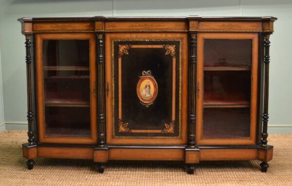 Magnificent Quality Ebonised & Satinwood Inlaid Antique Credenza.