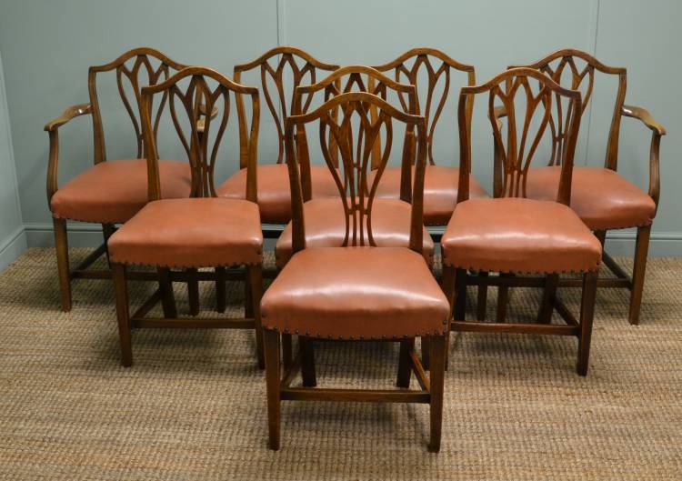 Set of Eight Georgian Country Elm Antique Dining Chairs.