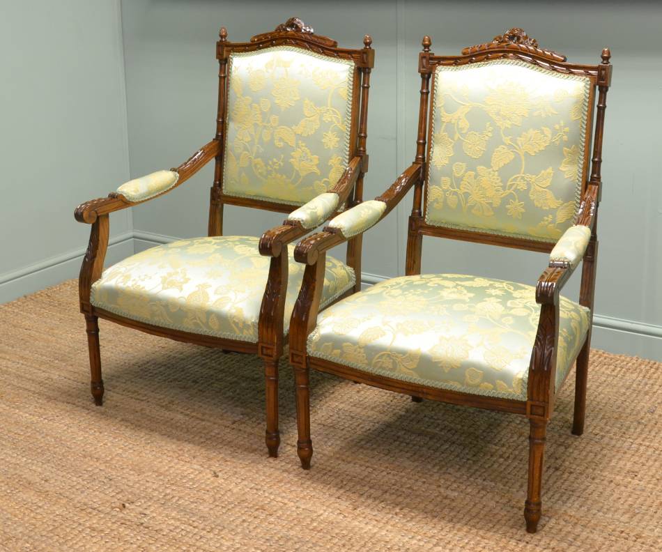 Quality Pair of Antique Walnut French Fauteuils.