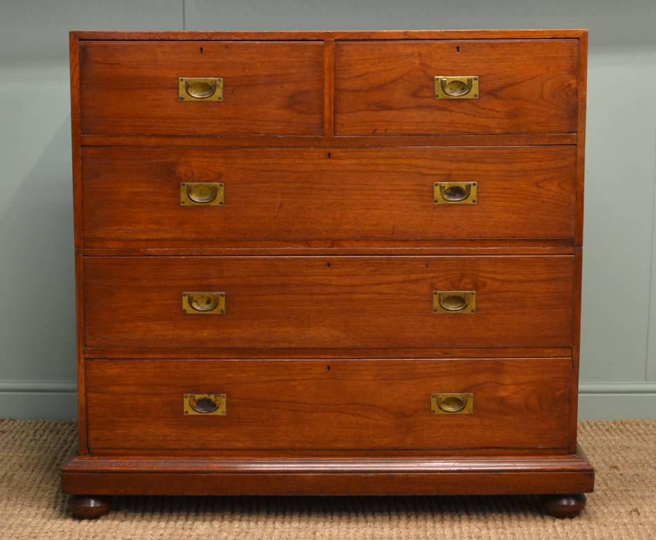 Genuine Victorian Teak Antique Military Chest / Campaign Chest