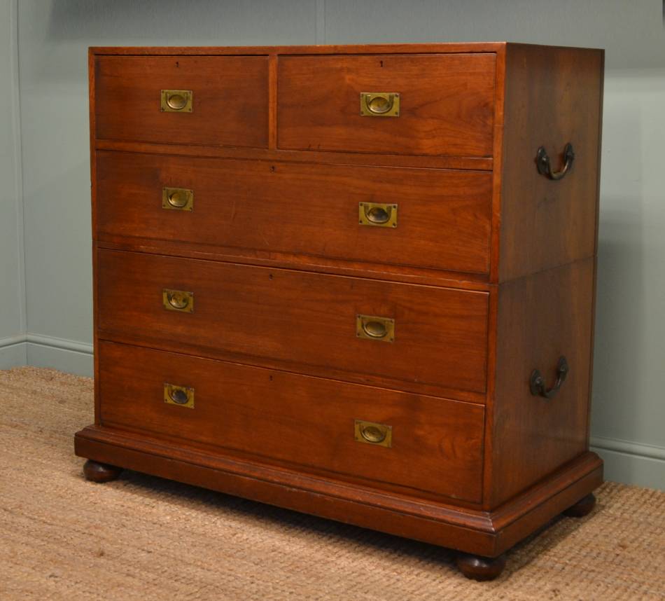 Genuine Victorian Teak Antique Military Chest / Campaign Chest