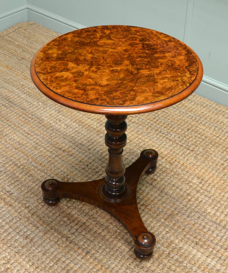 Finest Quality Small Burr Walnut Victorian Tripod Table