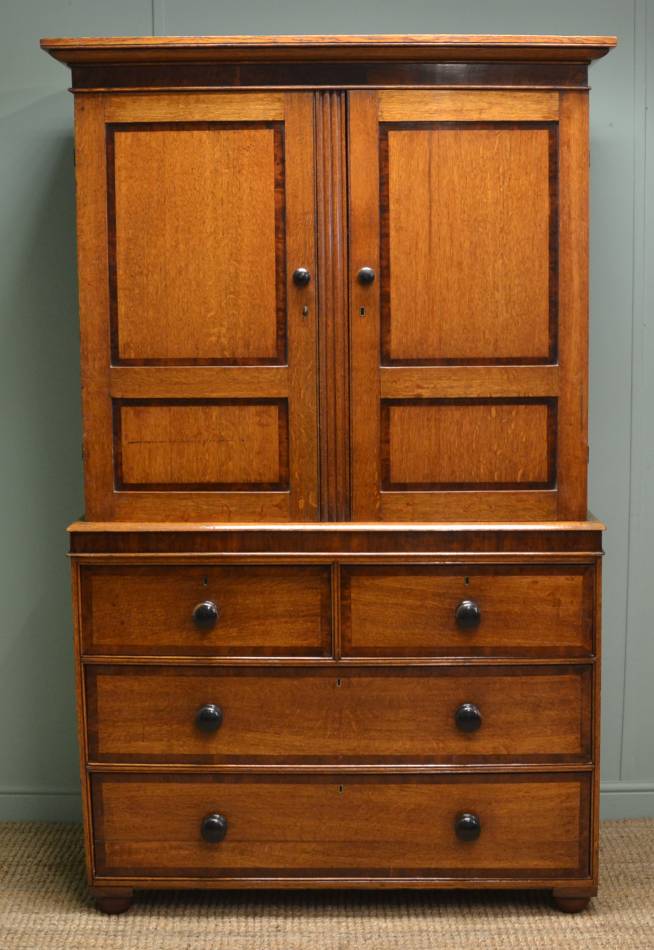 Regency Oak Cross Banded Antique Country Press Cupboard.