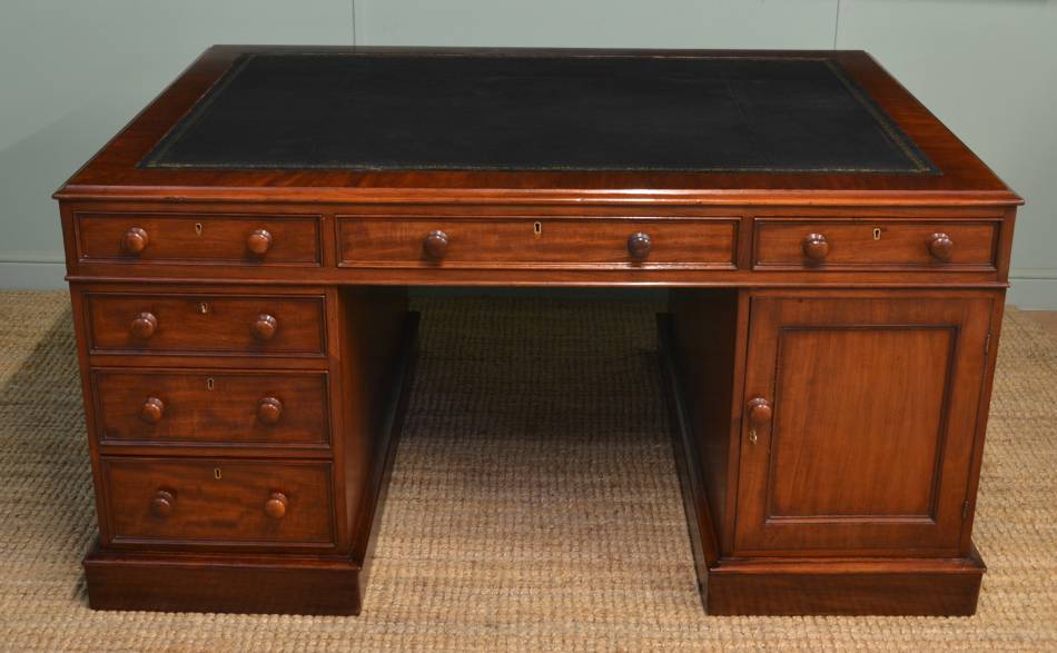 Large, Victorian Antique Mahogany Partners Desk.