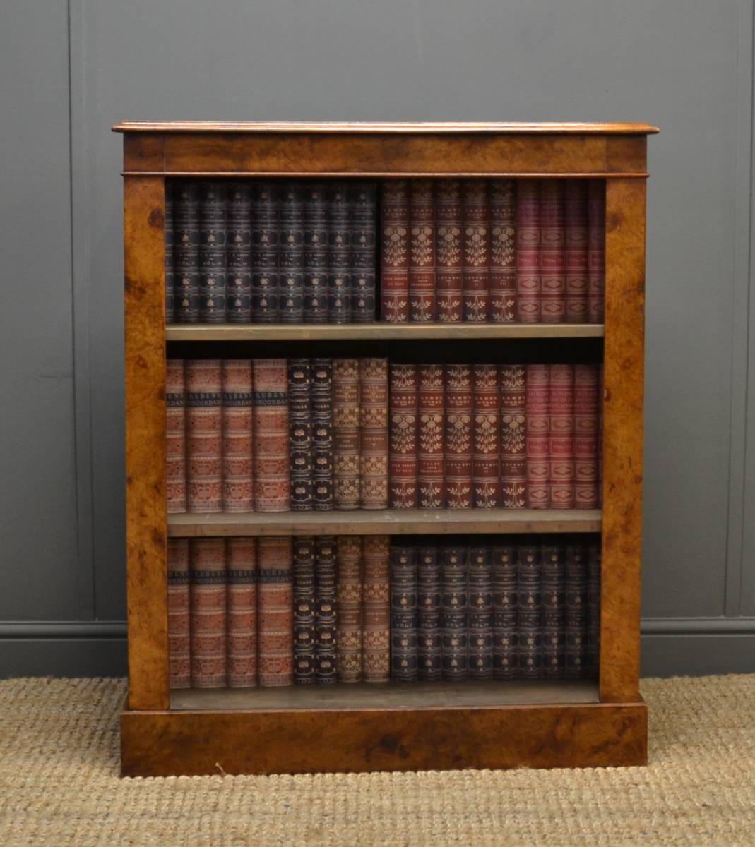 Burr Pollard Oak, Antique Open Bookcase