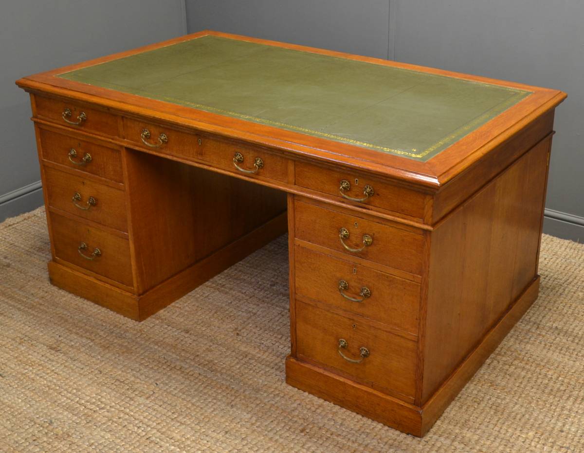 Antique Scottish Victorian Oak Partners Desk.
