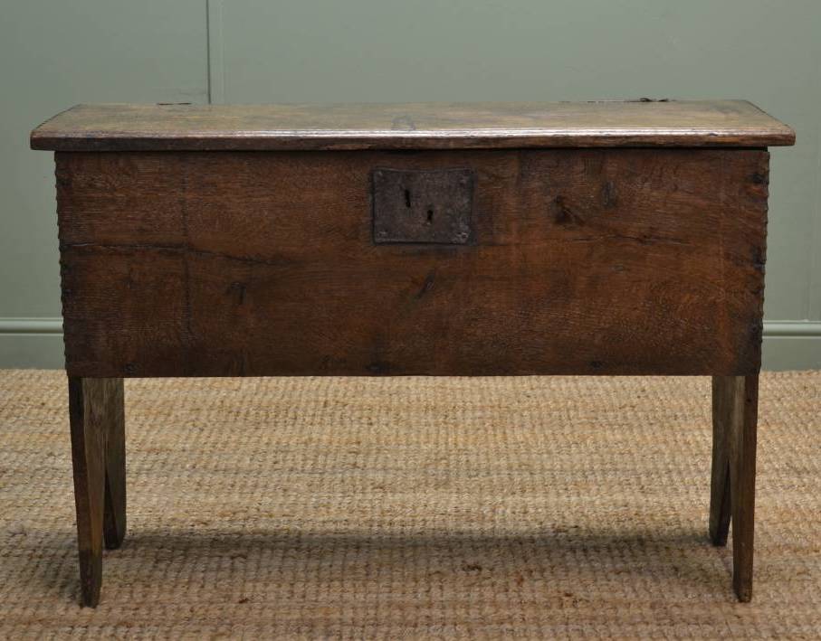 Rare Antique 17th Century Six Plank Oak Coffer on full height feet