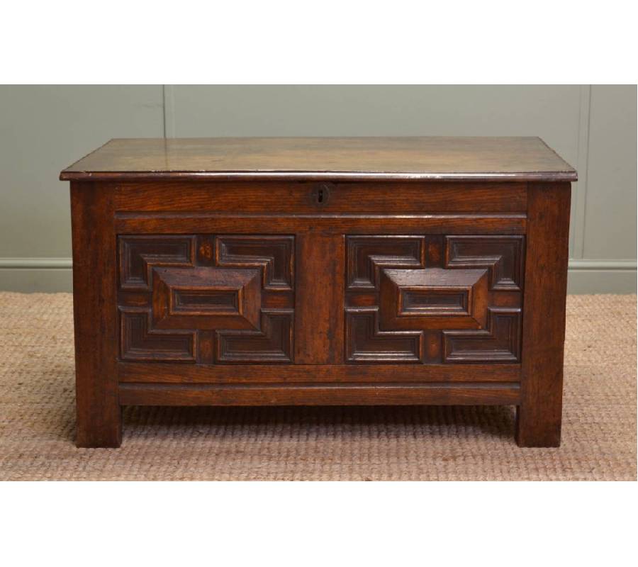 Period Oak Antique Coffer with Geometric Detailing