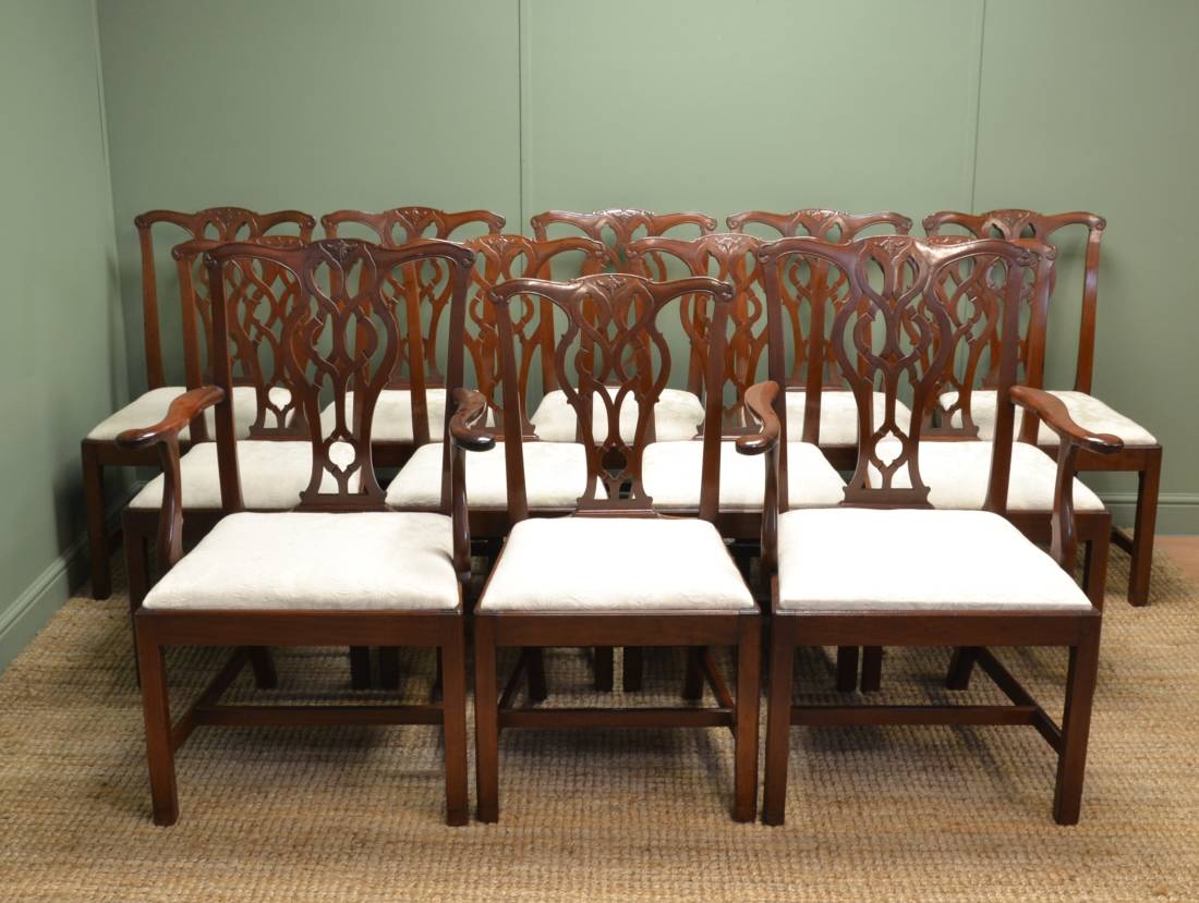 Magnificent Set of Twelve Antique Chippendale Style Dining Chairs