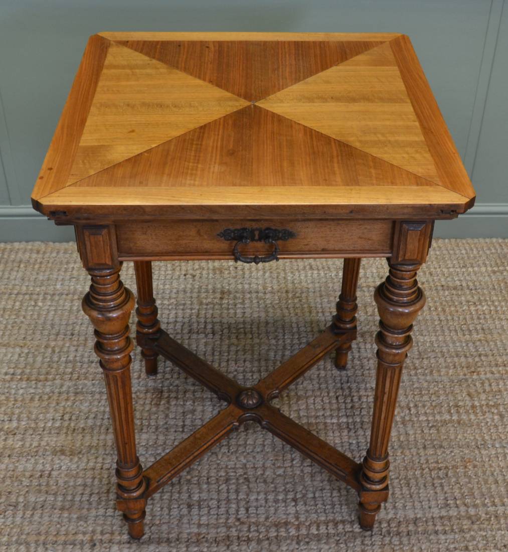 Victorian Walnut Antique Envelope Bridge Table