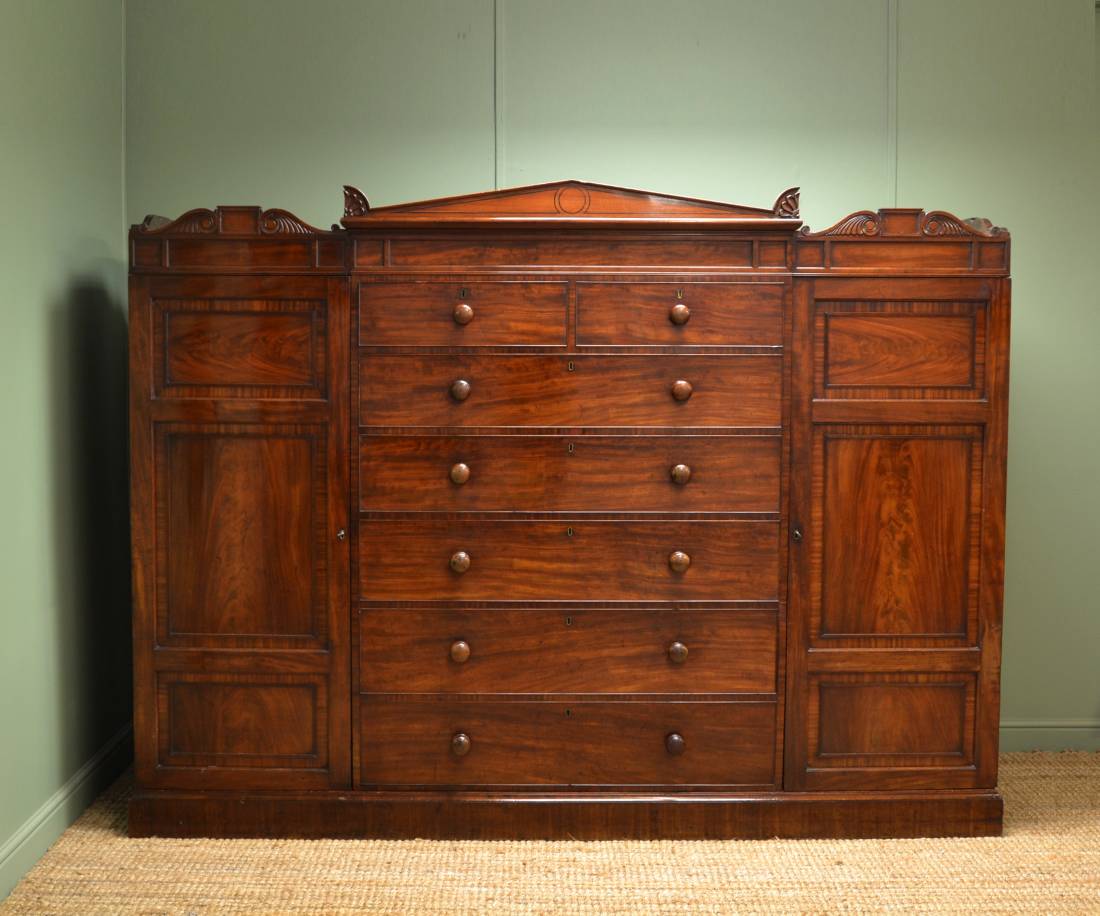 Gillows Antique Mahogany Combination Wardrobe