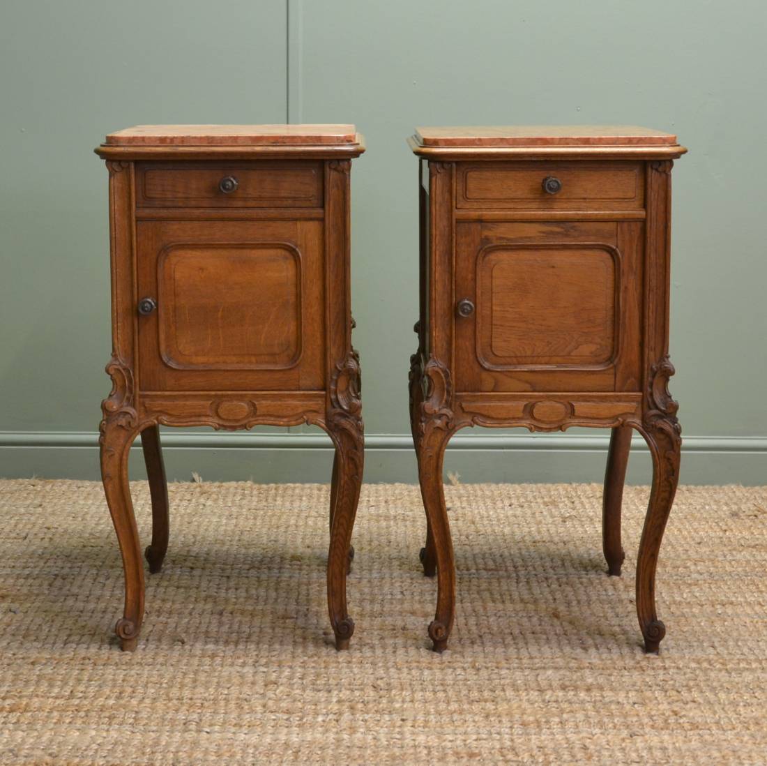 Pair of Edwardian Oak Antique Bedside Cabinets