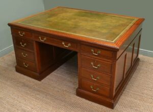 Large Quality Oak Antique Partners Desk 18 Leather Top antique Partners Desk.