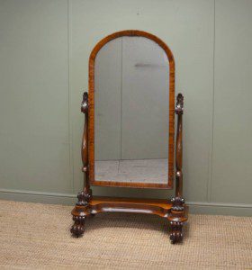 Elegant Small Victorian Inlaid Antique Cheval Mirror 13 Antique Cheval Mirror with carved upright supports
