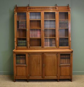 Unusual Victorian Gillows Antique Walnut Bookcase / Secretaire Cabinet 18 Walnut Arts & Crafts Antique bookcase