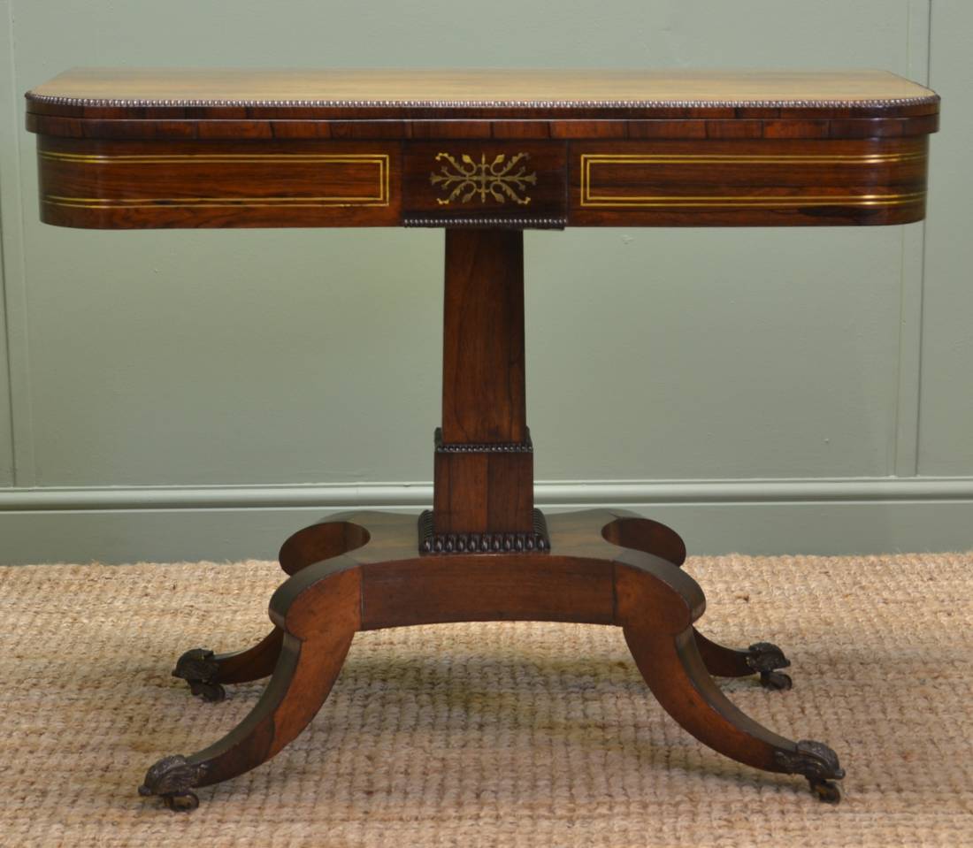 Brass Inlaid Rosewood Antique Bridge Table.