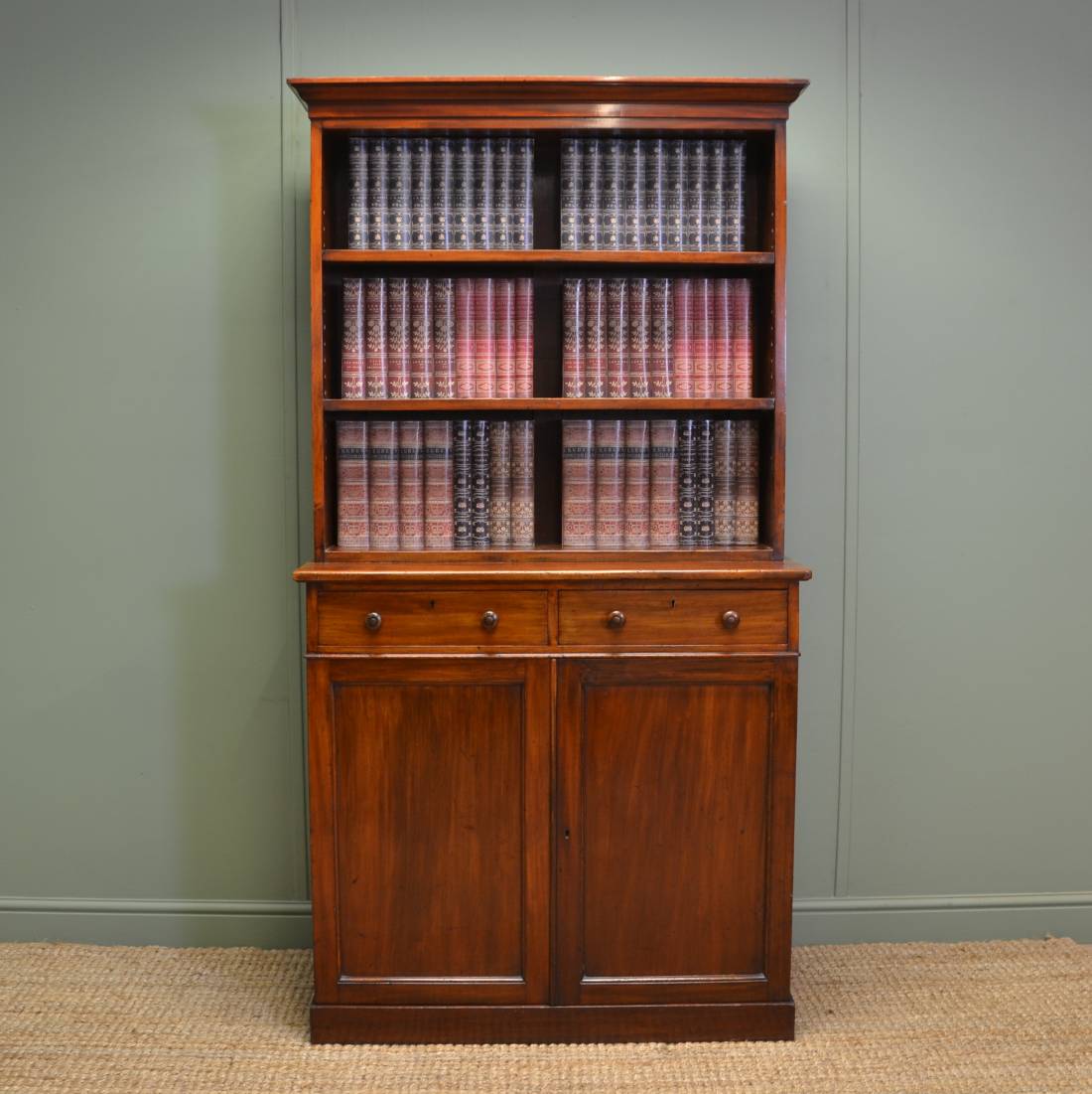 Unusual Holland and Sons Antique Mahogany Open Bookcase on Cupboard