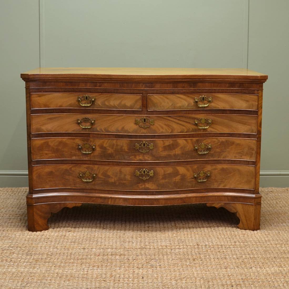 Spectacular Mellow Mahogany Serpentine Edwardian Antique Chest Of Drawers