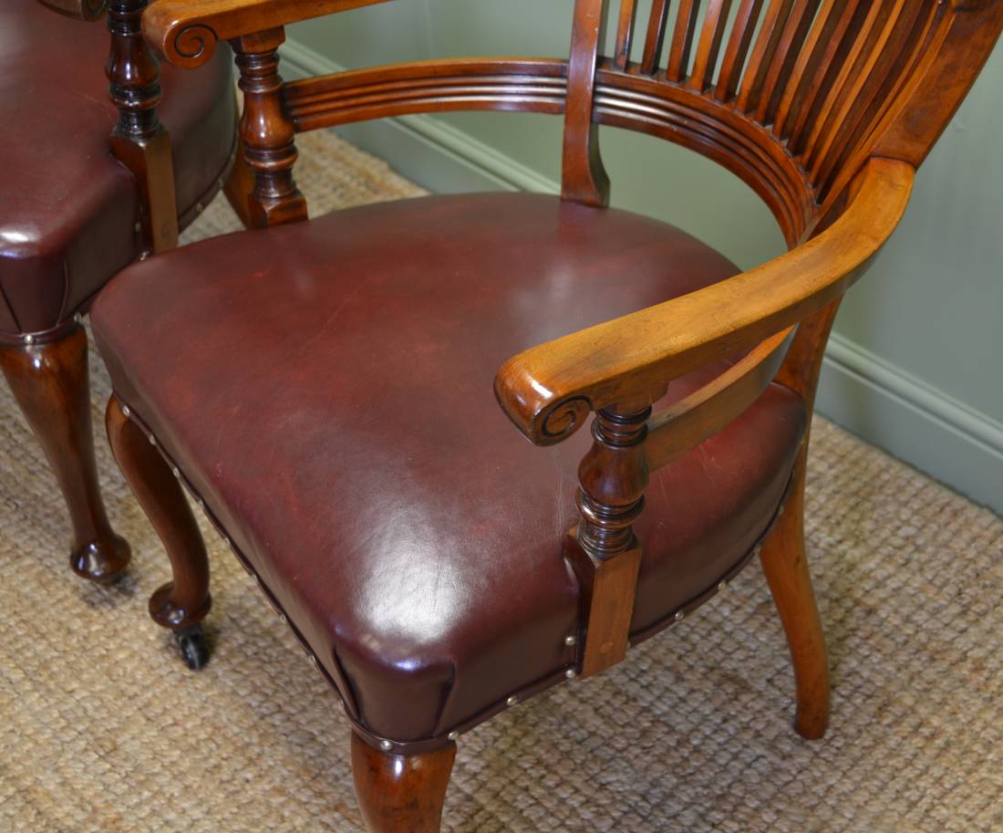 Lambs Victorian Solid Walnut Antique Pair Of Office Chairs