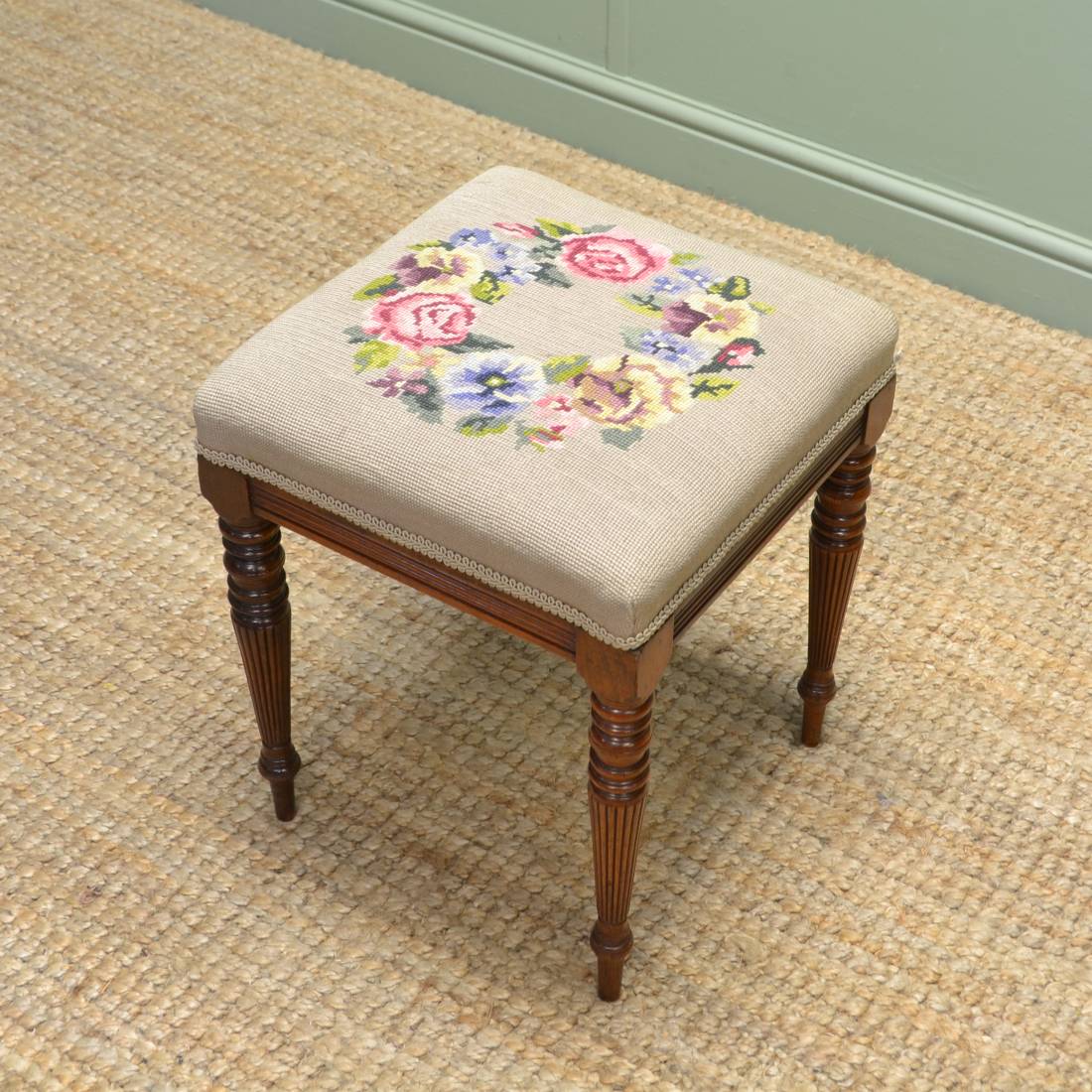 Victorian Walnut Stool with Tapestry Seat