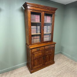 Quality Victorian Antique Oak Bookcase On Cupboard