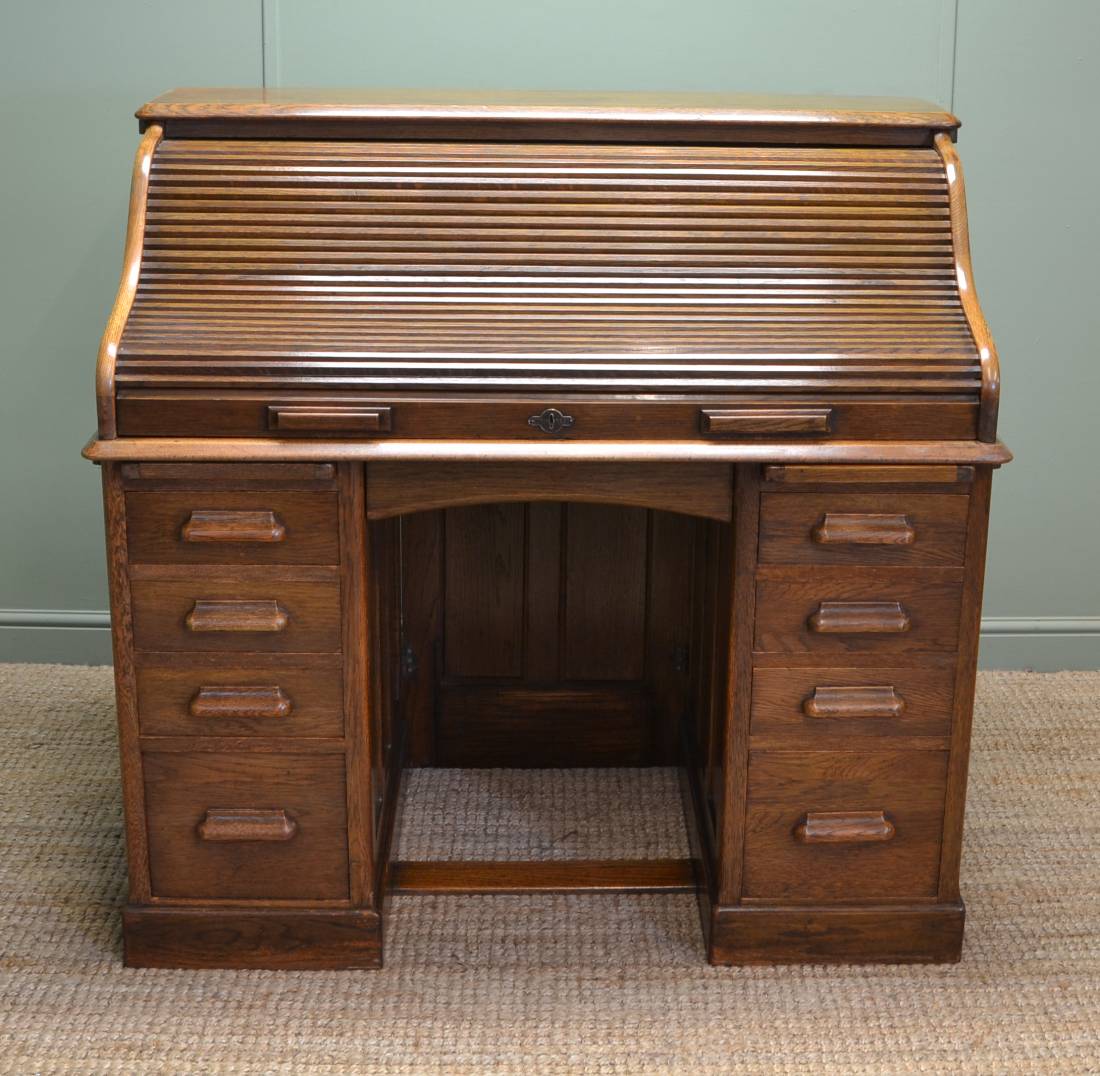 Tambour Front / Roll Top Desk stamped Lebus Desk