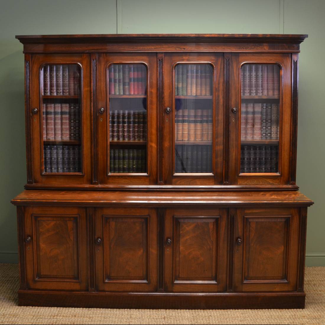 Spectacular Figured Rosewood Victorian Antique Library Bookcase Of Small Proportions - H Ogden.