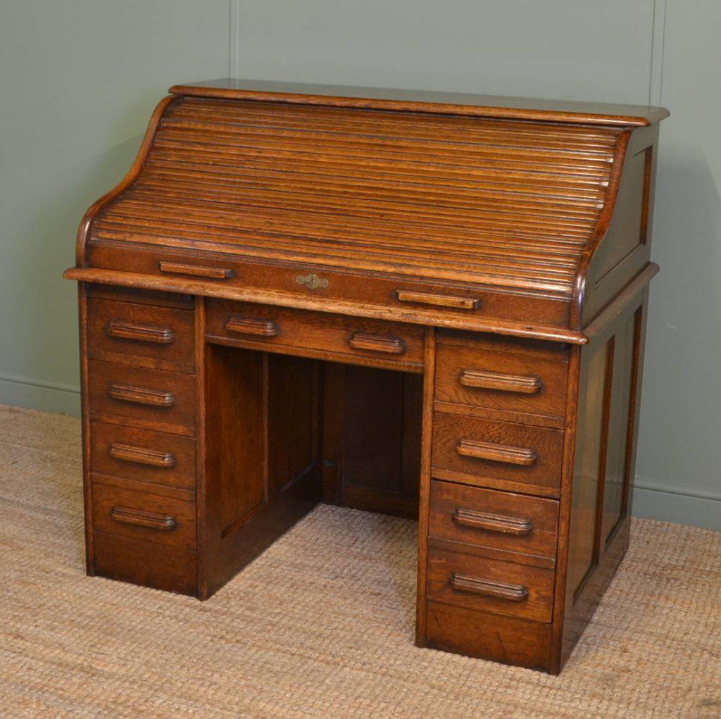 Edwardian Oak Antique Roll Top Desk