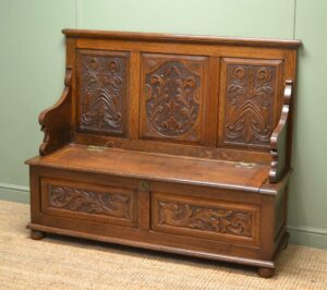 Period Georgian Oak Antique Settle 15 Victorian Carved Antique Settle
