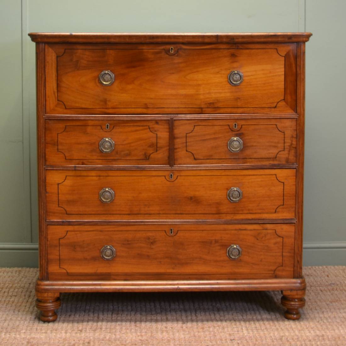 Unusual Chinese Import Padauk Antique Secretaire Campaign Chest