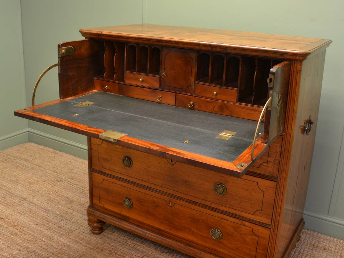 Unusual Chinese Import Padauk Antique Secretaire Campaign Chest