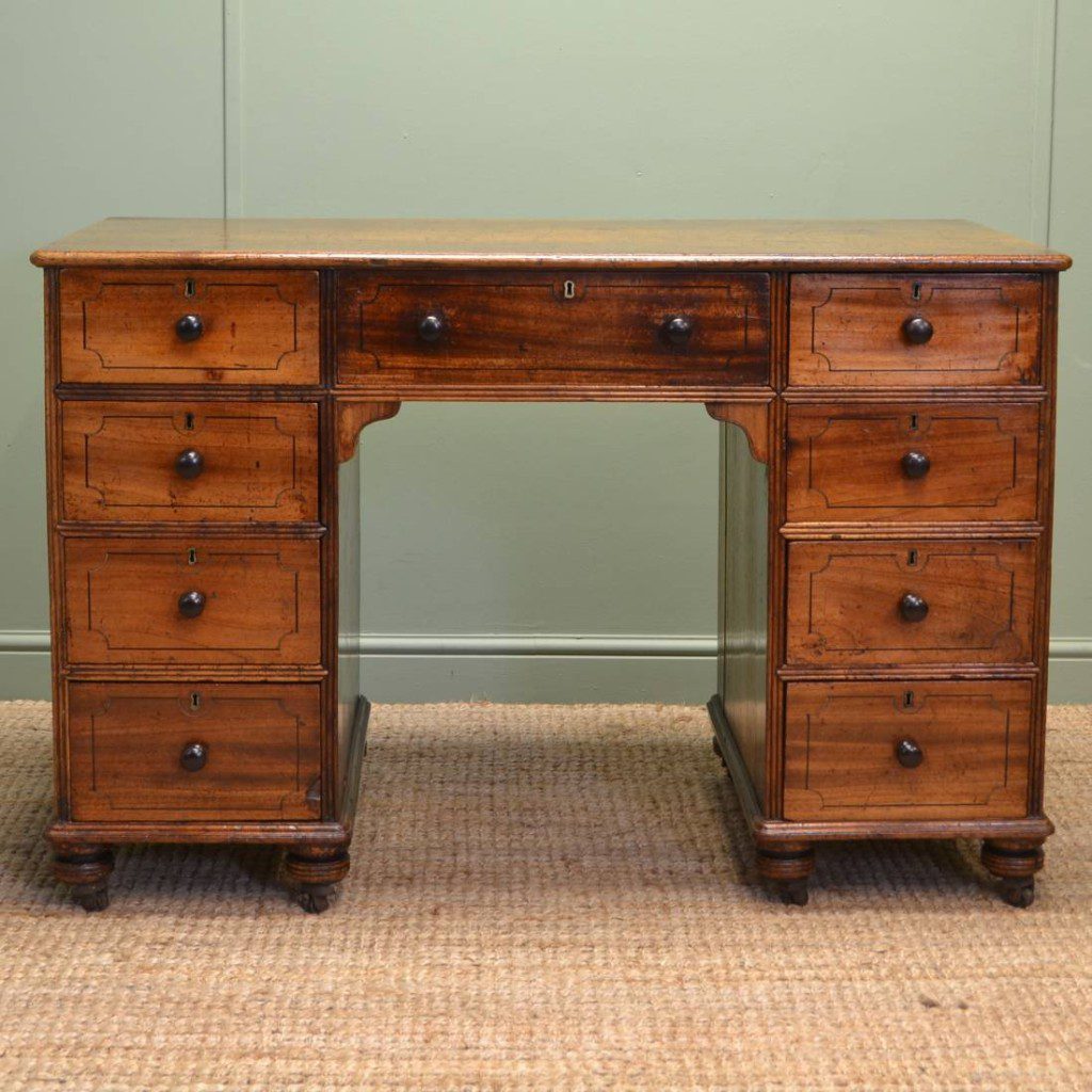 Rare Chinese Export Regency Padauk Antique Pedestal Desk