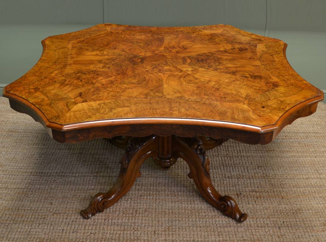 Spectacular Large Victorian Antique Figured Walnut Dining Table