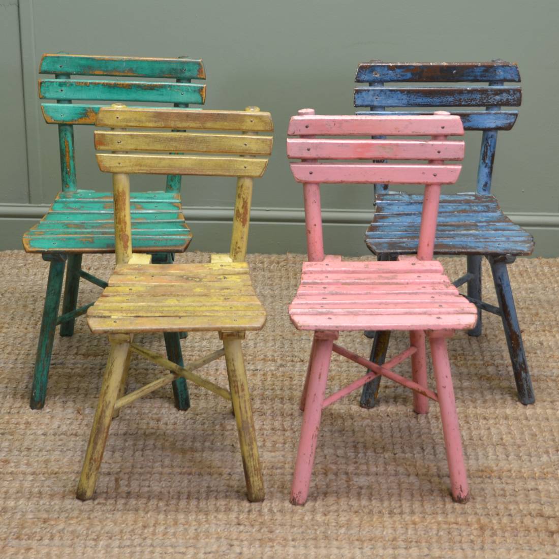 4 Vintage original Painted Country Antique Children’s Chairs