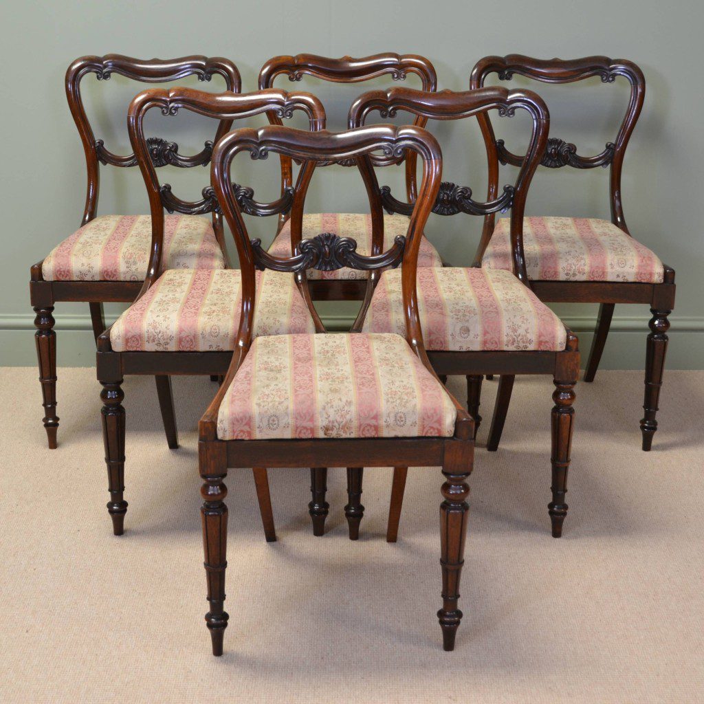 Spectacular Set Of Six Victorian Antique Rosewood Dining Chairs By James Winter.