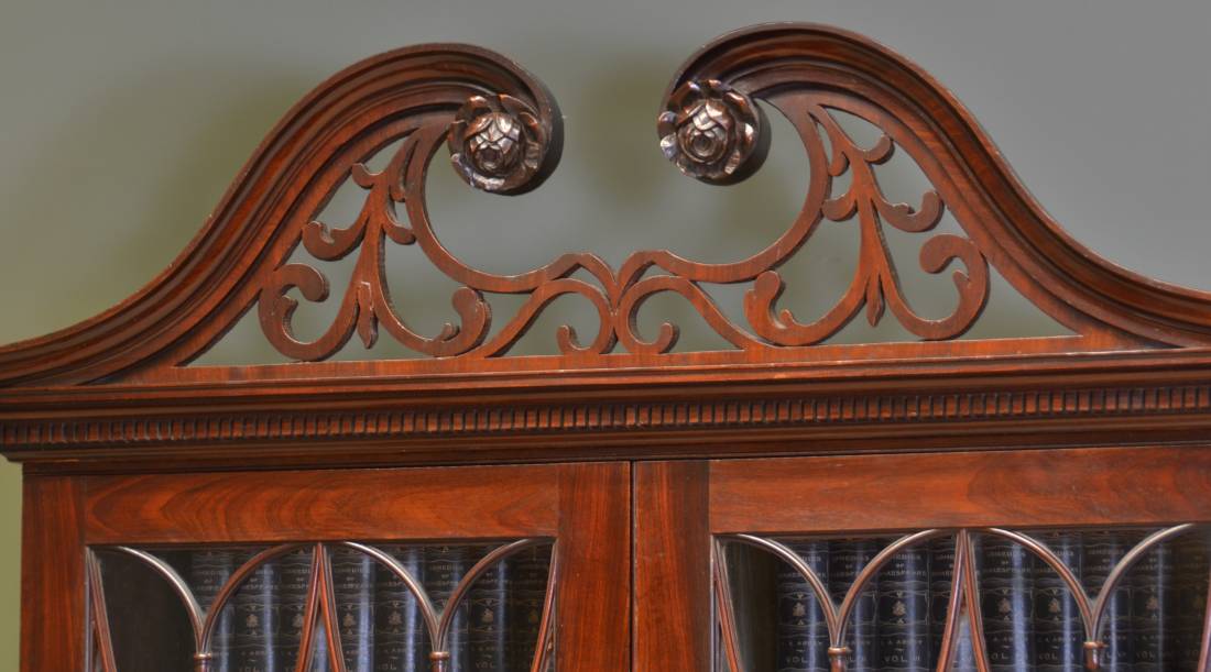 spectacular moulded swan neck pediment with fretwork carving
