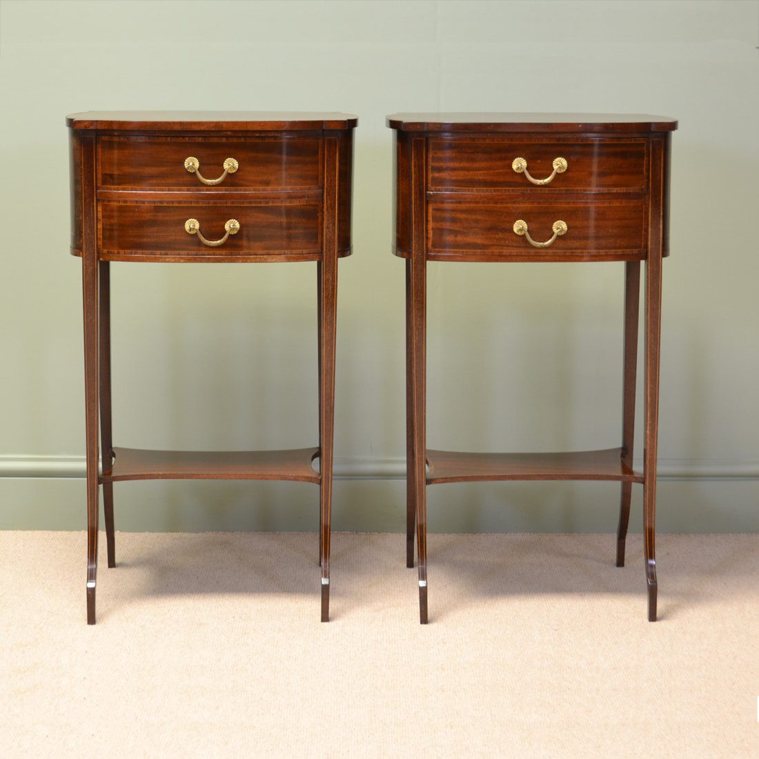 Unusual Pair of Victorian Mahogany Maple And Co Paris Antique Side Tables