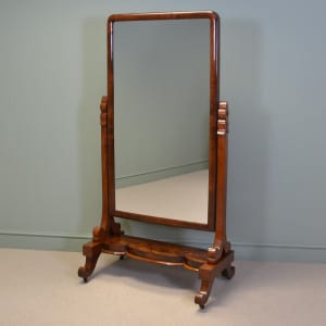 Elegant Small Victorian Inlaid Antique Cheval Mirror 14 Large Figured Mahogany Cheval Mirror