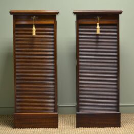 Rare Pair of Edwardian Walnut Antique Tambour Front Office Cabinets