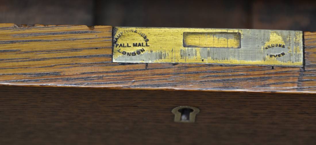 Hampton and Sons Pall Mall London on the lock of desk 