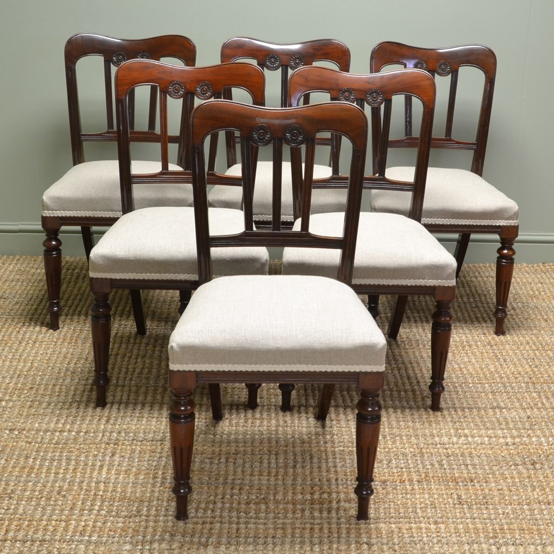 Spectacular Victorian Set of Six Walnut Antique Dining Chairs