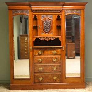 Huge Walnut Antique Victorian Wardrobe by Robson & Sons 18 Walnut Victorian Antique Triple Wardrobe with mirror fronts