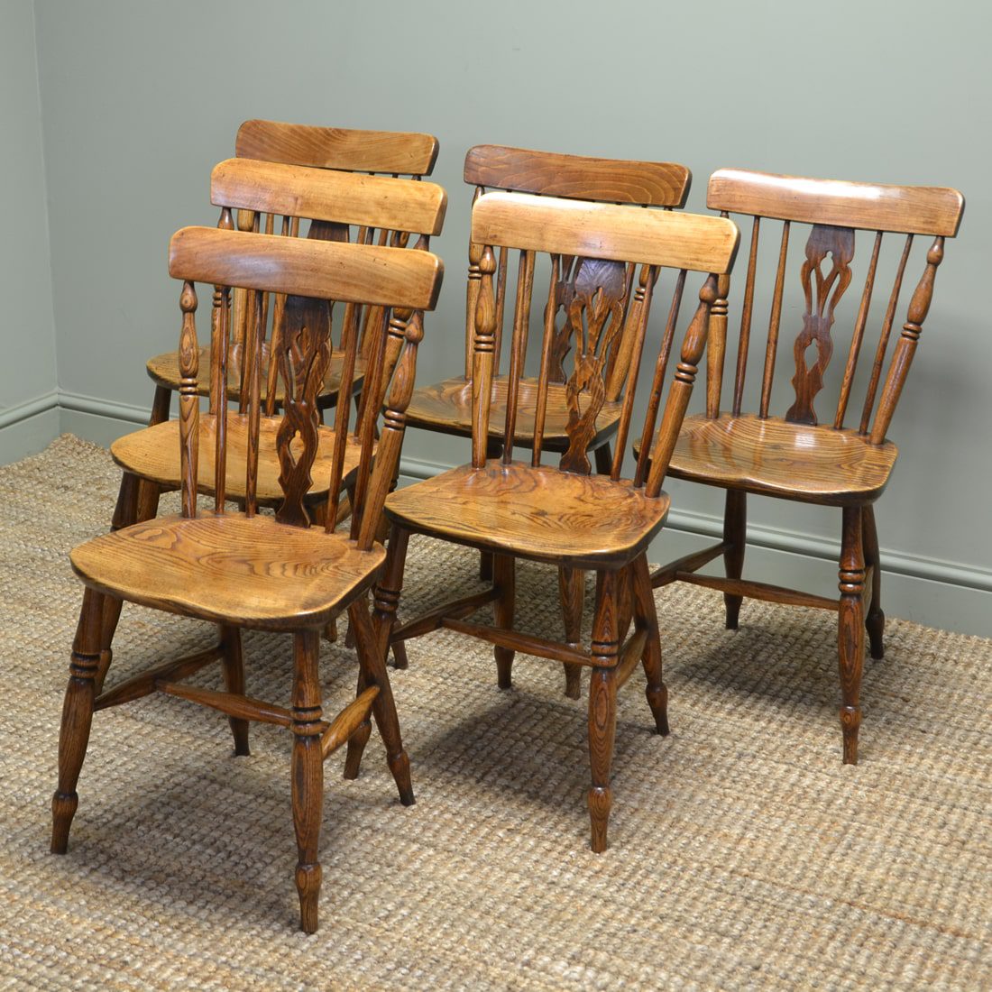 Set of Six Georgian Elm Antique Country Chairs