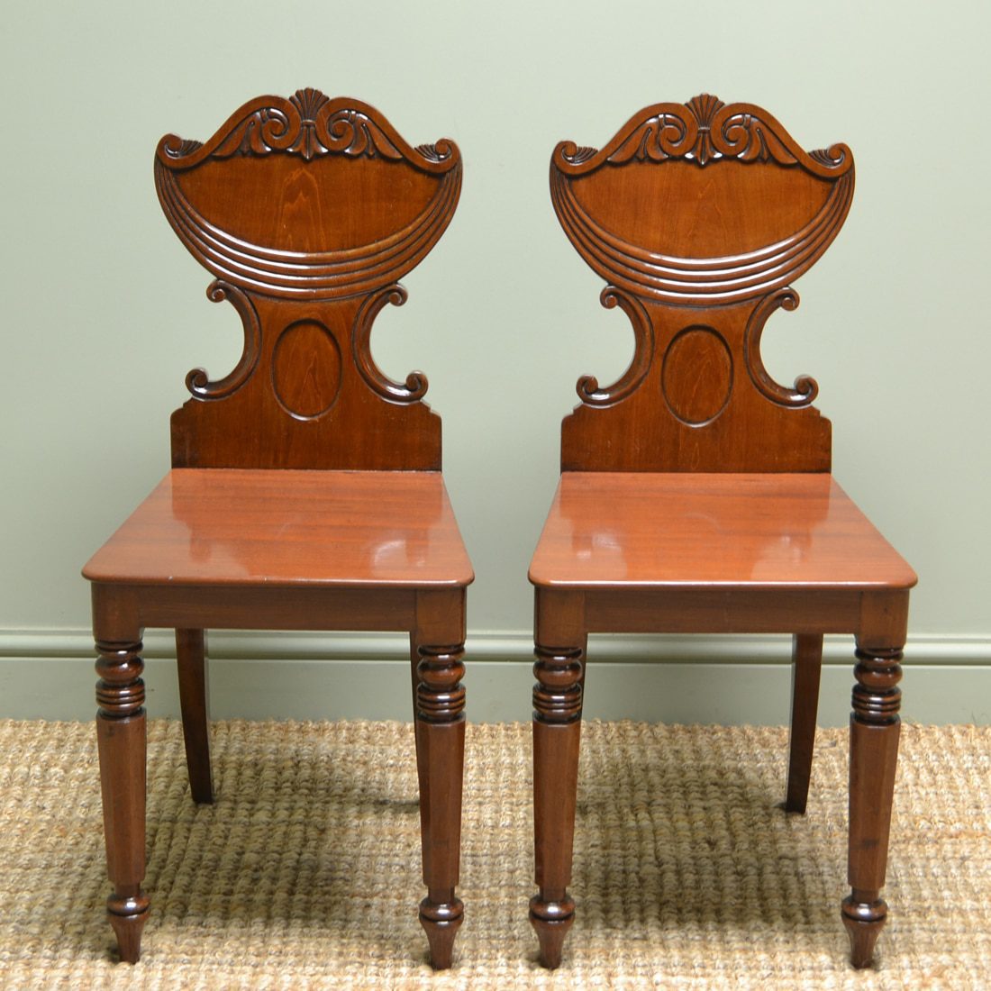 High Quality Pair of Regency Antique Hall / Side Chairs