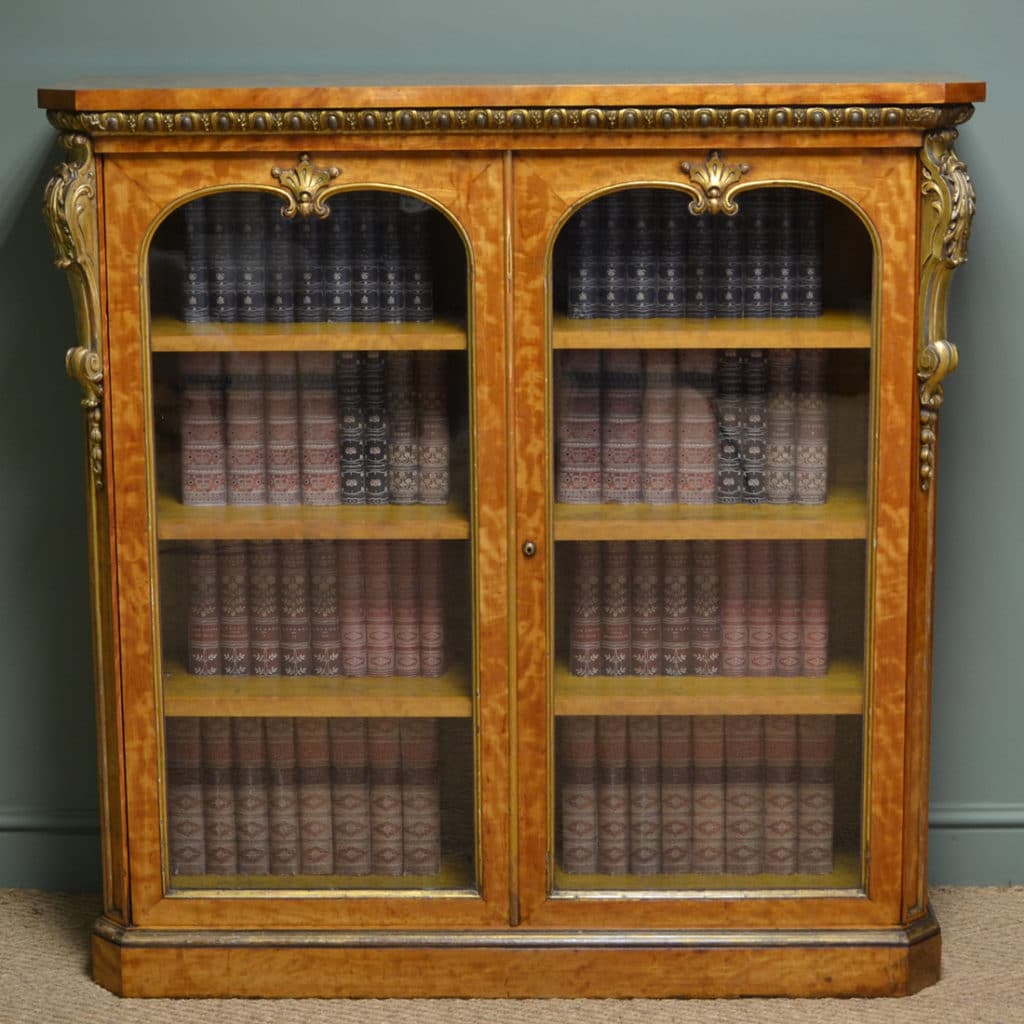 Striking Satin birch And Gilt Victorian Antique Bookcase