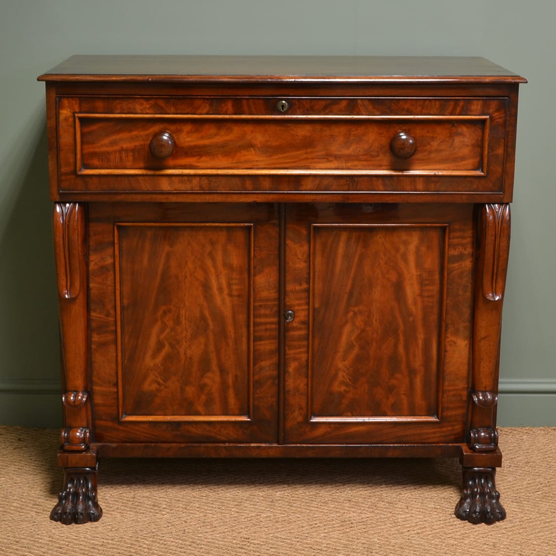 William IV Antique Mahogany Secretaire Desk with Claw Feet