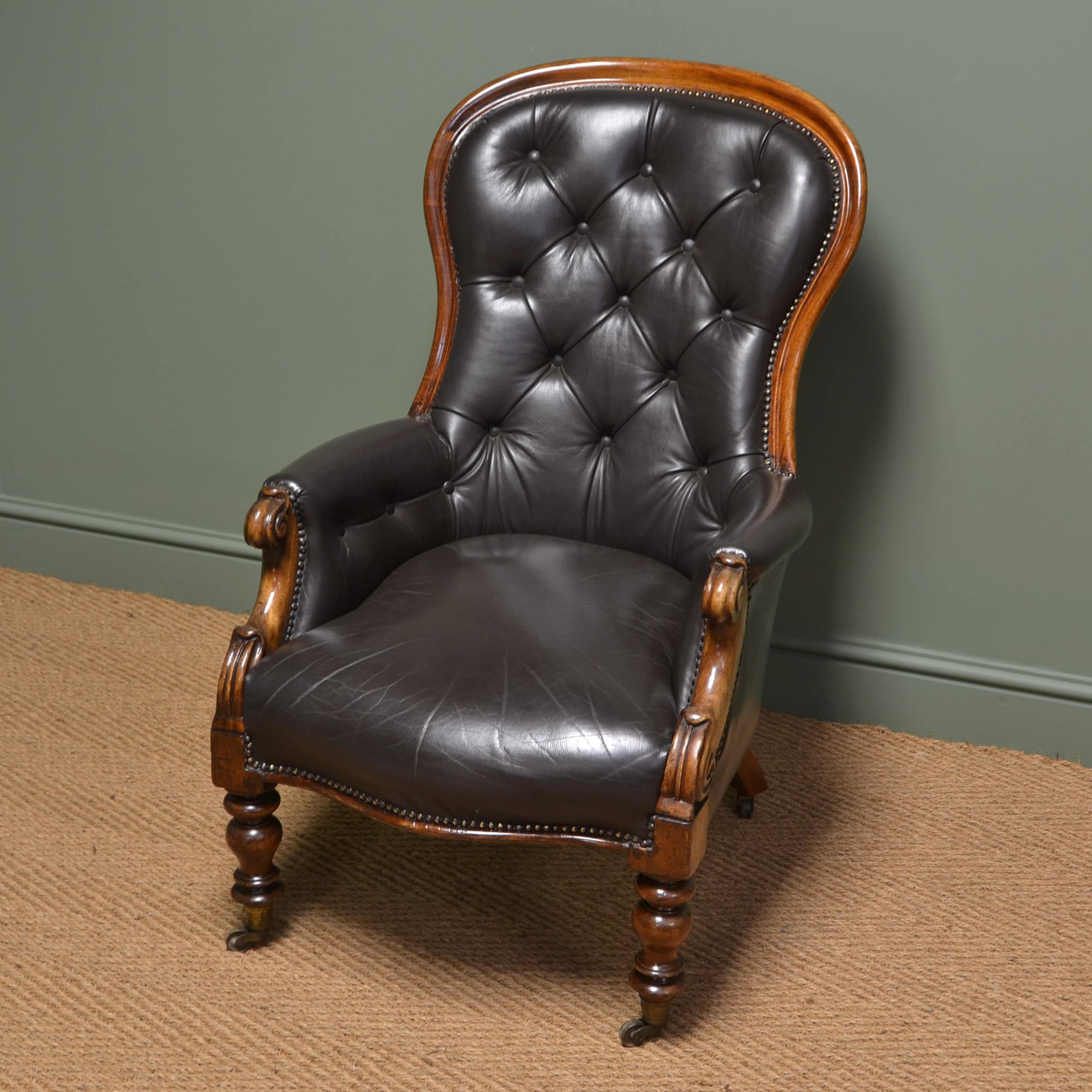 Leather Button Back Antique Arm Chair