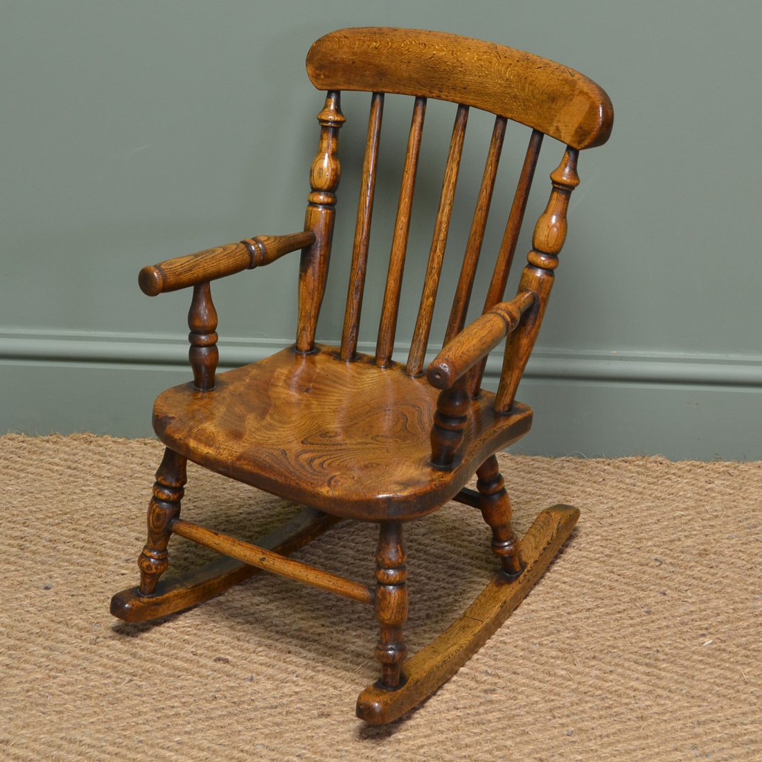 Georgian Oak and Elm Baby Windsor Rocking Chair